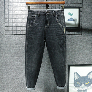 加绒老爹休闲新款 男直筒小脚黑色秋冬款 宽松哈伦牛仔裤 高端秋季