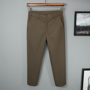 毛呢秋冬季裤子男士秋季九分休闲裤宽松直筒呢子棕色磨毛2025新款