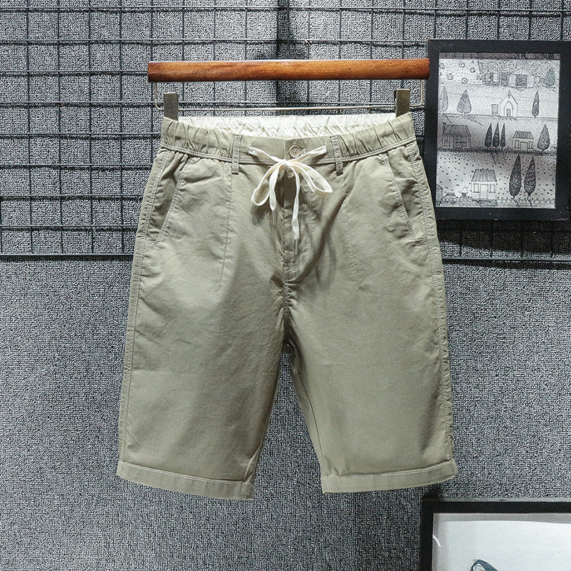 香港抽绳卡其夏季薄款  休闲五分裤男士直筒弹力运动中裤工装短裤