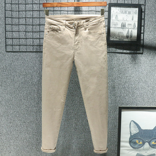 加绒卡其2025年新款秋季牛仔裤男修身小脚长裤休闲秋冬季纯棉弹力