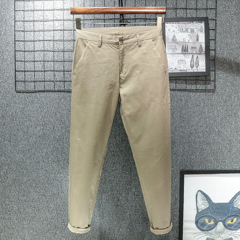 卡其棉质休闲裤男士春秋季2025年新款布裤修身小脚小直筒长裤裤子