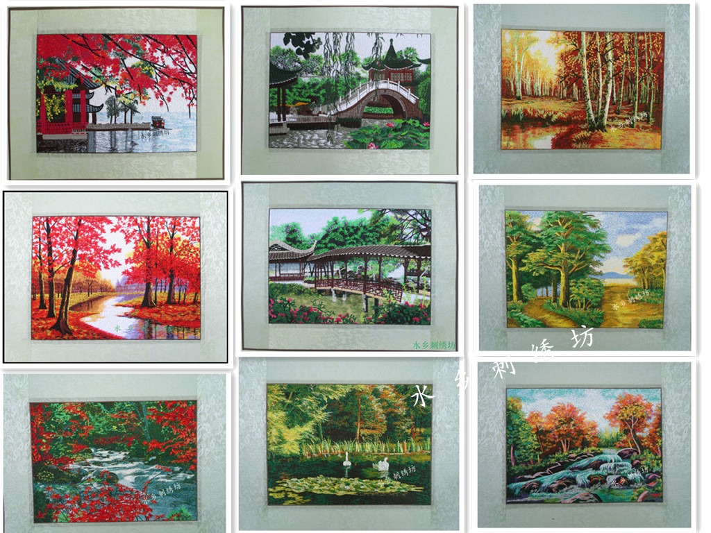 特卖苏绣成品客厅装饰画书房电表箱挂画机绣苏州刺绣画园林风景图片