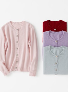 内蒙古100纯山羊绒加厚开衫圆领针织毛衣外套基础系扣简约外套女