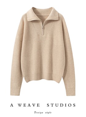 秋冬新100%纯山羊绒针织衫女拉链翻领套头毛衣保暖羊绒厚打底衫女