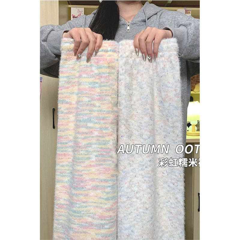 彩虹加绒糯米裤女秋冬2025新款小个子休闲高腰直筒垂感针织阔腿裤,女装/女士精品,休闲裤,淘宝优惠券,粉丝福利购,淘宝优惠卷
