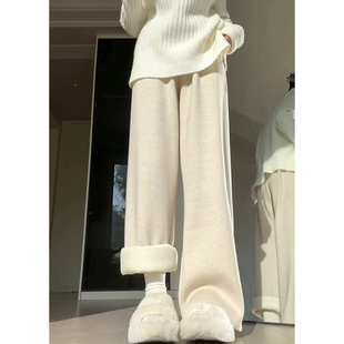 软糯羊绒加绒裤 高腰垂感休闲阔腿裤 子 女秋冬2025新款 羊羔绒糯米裤