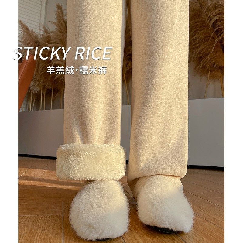 米白色加绒糯米裤女秋冬季休闲东北棉裤一条过冬加厚羊羔绒阔腿裤,女装/女士精品,休闲裤,淘宝优惠券,粉丝福利购,淘宝优惠卷
