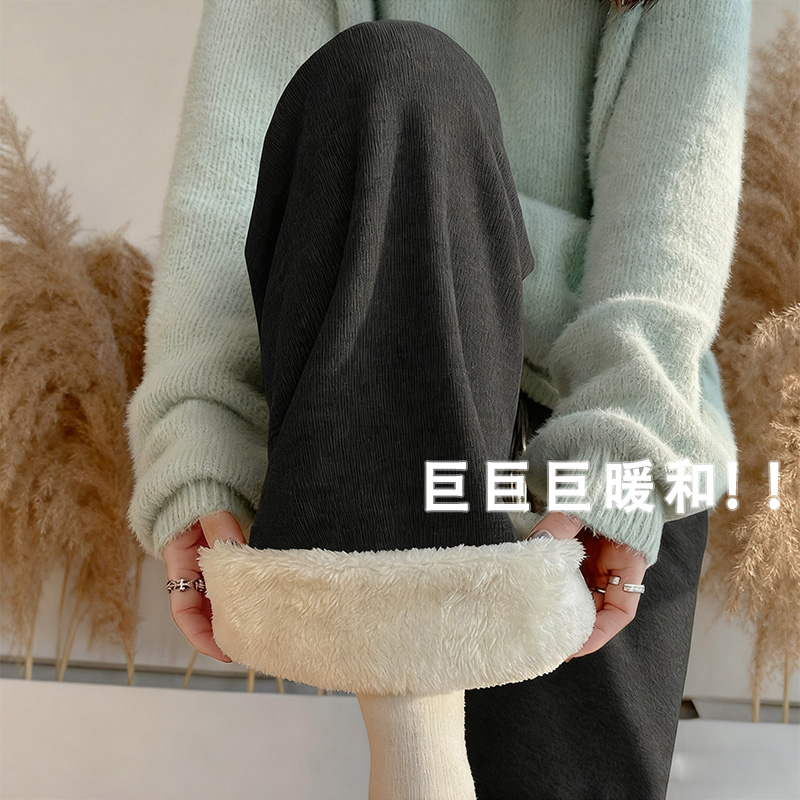 黑色羊羔绒糯米裤女秋冬2025新款加绒加厚外穿棉裤休闲直筒阔腿裤