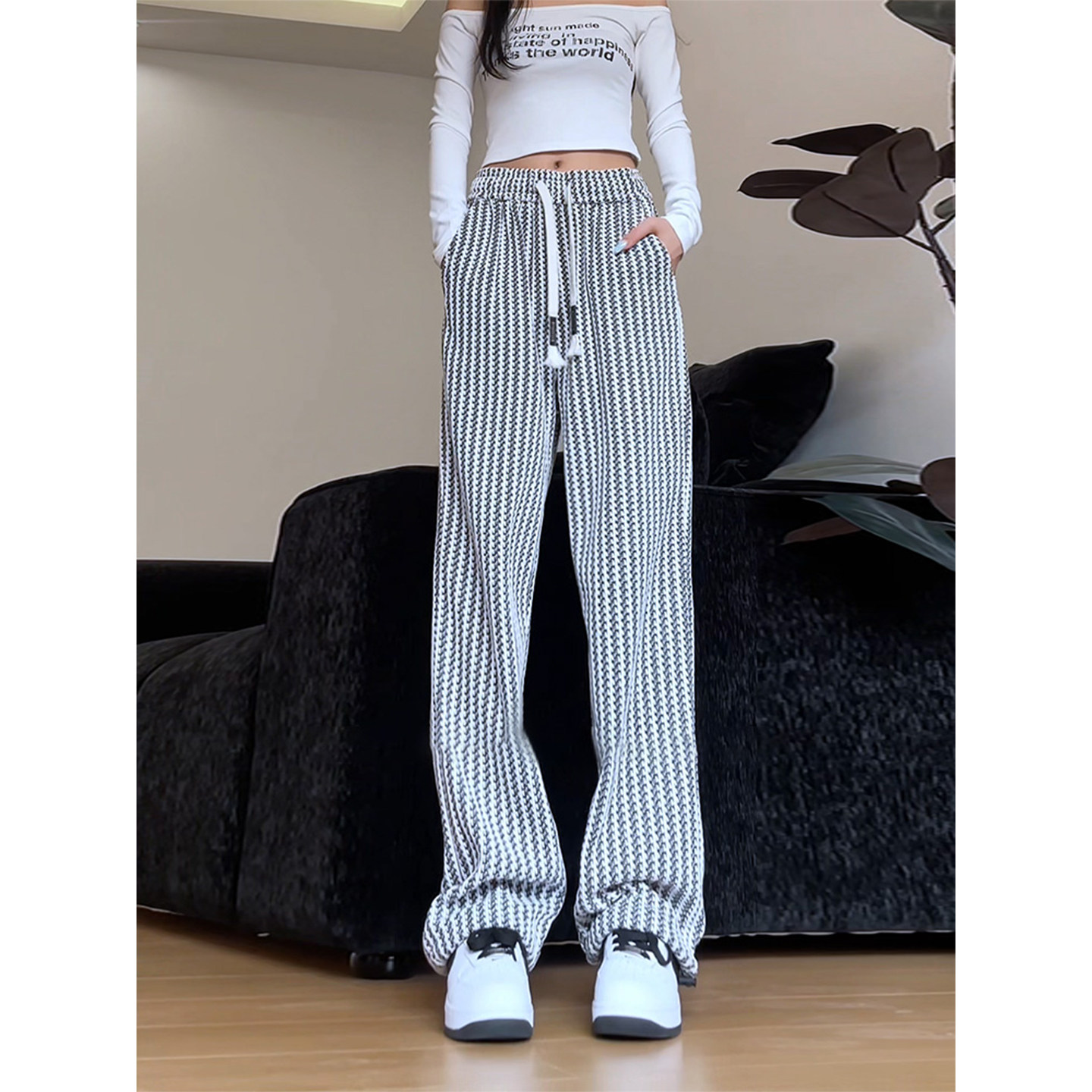 雪尼尔小香风卫裤女秋季鱼骨纹运动休闲直筒裤子美式重磅阔腿裤,女装/女士精品,休闲裤,淘宝优惠券,粉丝福利购,淘宝优惠卷