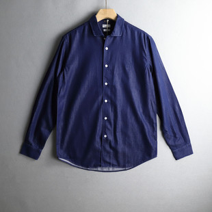 衬衫 高端奢华纯色刺绣男简约日常牛仔长袖 欧美BC原货春款 优外汇