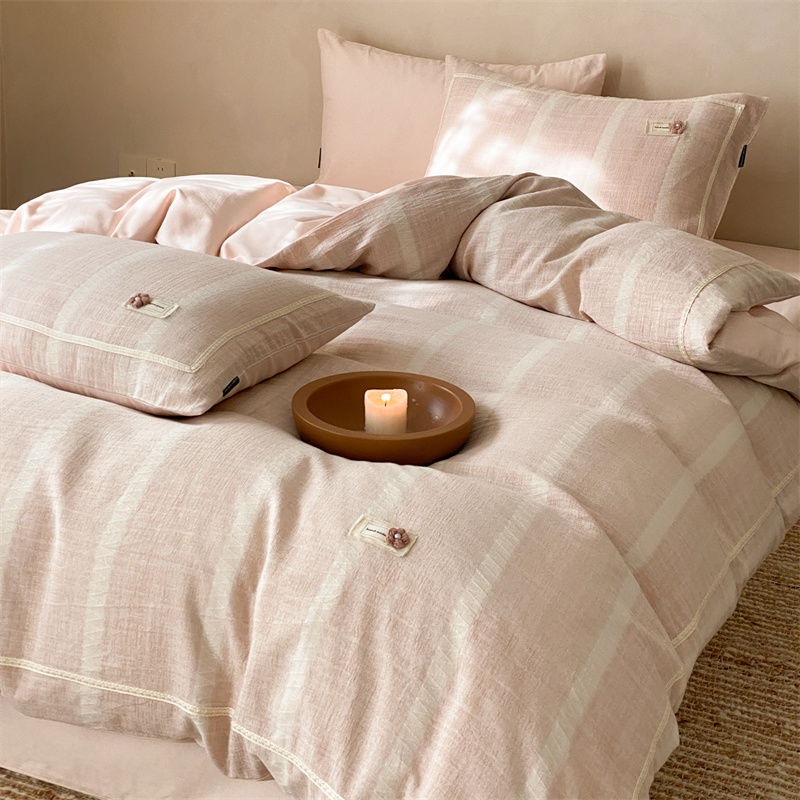 简约100支A类全棉色织四件套纯棉