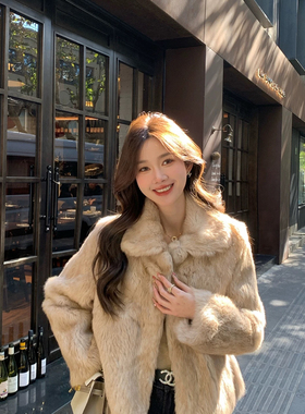 云上Fur-千金奶兔时尚翻领短款整皮兔毛保暖皮草外套（含10S-DY9