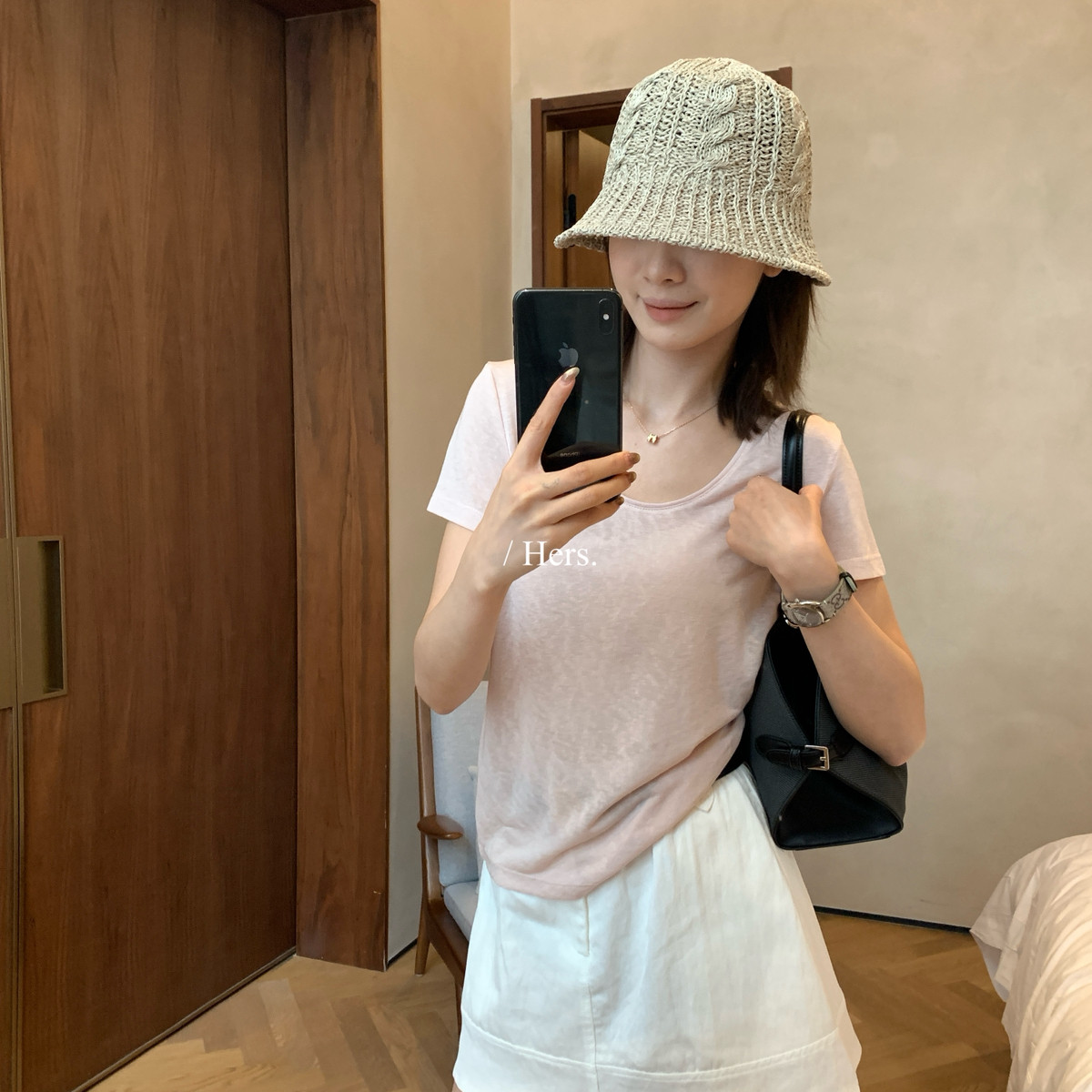 Hers-夏上新好舒服(全员自留三四件)莱赛尔冰感面膜纯色短袖806