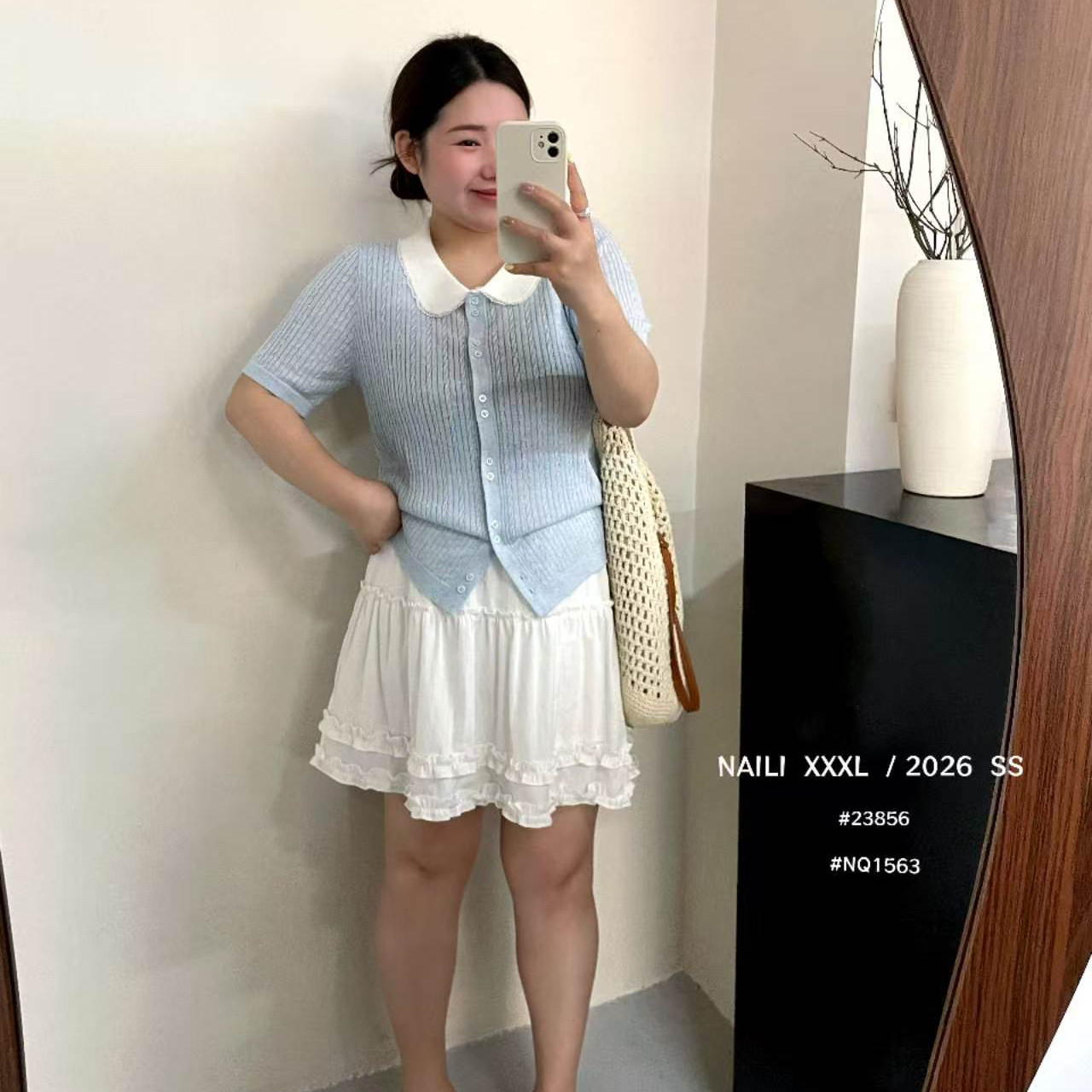 乃粒大码女装NAILI XXXL-26年夏上新温柔系奶白色系娃娃领麻23856