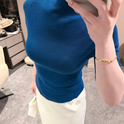 Novel-春上新补单已爆气质小女人半高领软糯五分袖针织衫5300s