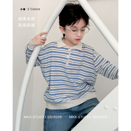 麦可希-织衫秋季新款男孩polo衫内搭打底衫针织衫(色纺纤绒)T6113