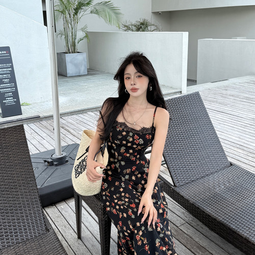 ALA-纯欲小女人花花长裙吊带连衣裙(不含开衫)8008-
