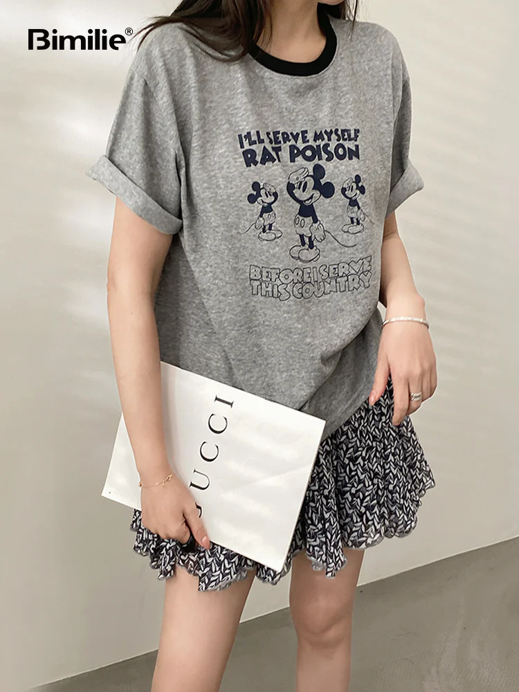 2026新款米奇印花短袖T恤女夏季宽松圆领套头打底衫上衣