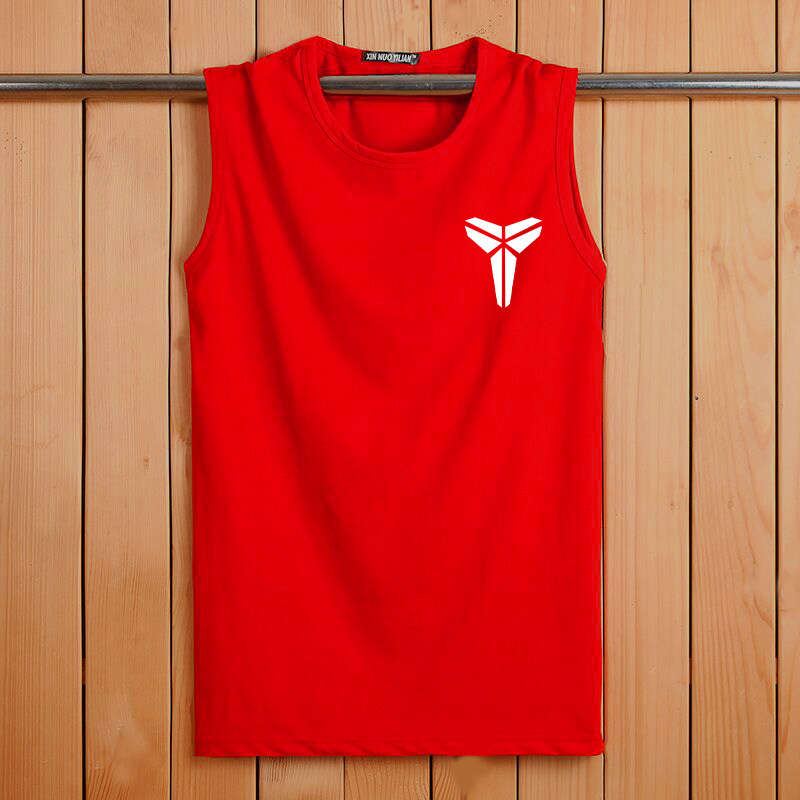 COTTON VEST MENS COTTON SLEEVELESS T-SHIRT LOOSE ROUND NECK CUT SLEEVES SUMMER SPORTS FITNESS SHOULDER BASE SHIRT TOP