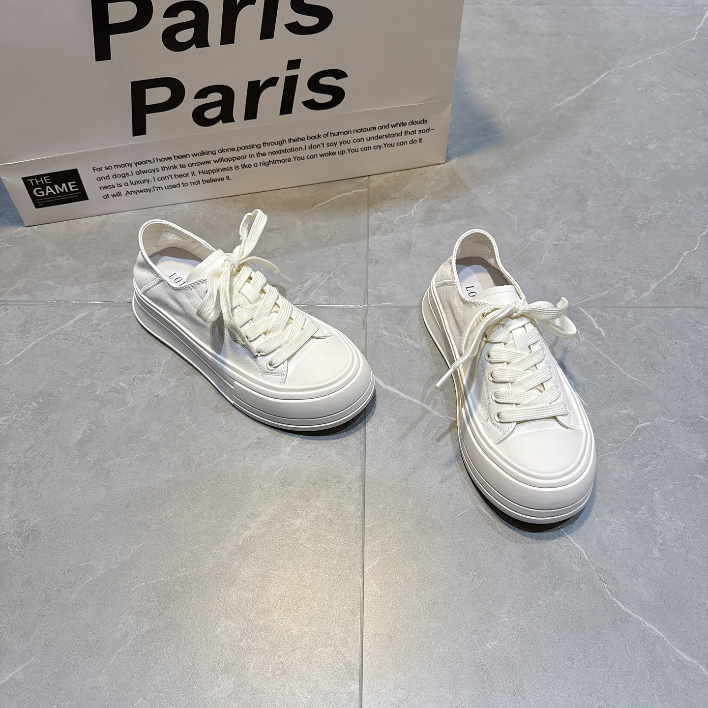 真皮极简风厚底小白鞋女2026透气防滑系带百搭轻便休闲鞋面包板鞋,女鞋,时尚休闲鞋,淘宝优惠券,粉丝福利购,淘宝优惠卷