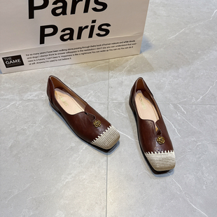 复古森女刺绣粗跟单鞋 乐福鞋 女款 浅口方头平底奶奶鞋 2025秋季 法式