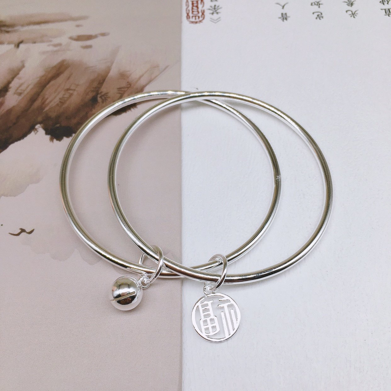 胜银·亮面闭口两圈福牌小铃铛手镯足银999纯银送女友礼物闺蜜,饰品/流行首饰/时尚饰品新,手镯,淘宝优惠券,粉丝福利购,淘宝优惠卷