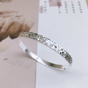 胜银·碎冰冰亮片鱼鳞开口或闭口纯银手镯女生闺蜜礼物足银999