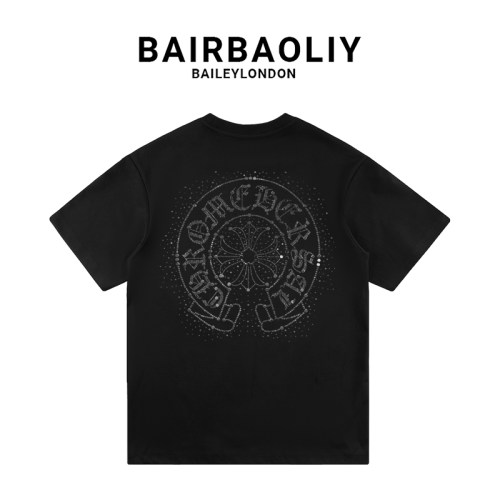 BAIRBAOLIY轻奢大牌质感重工十字架烫钻短袖T恤春夏休闲上衣2025