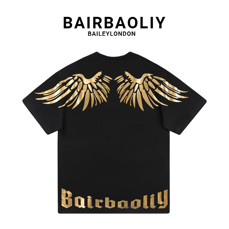 BAIRBAOLIY香槟金色潮牌闪耀翅膀时尚帅气短袖T恤潮酷街拍男女款