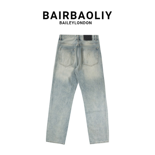 BAIRBAOLIY刮破潮流直筒牛仔裤