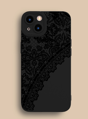 黑色花纹蕾丝适用17苹果13手机壳个性iPhone15promax女款16/11/12硅胶14全包边16e/8plus创意XR/XS防摔软壳