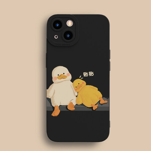 可爱小鸭苹果13手机壳iPhone14promax情侣款16/15/11/12/XR卡通17/8plus软胶适用xs/air全包16e代软壳套