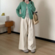 百搭设计感宽松直筒长裤 女春季 小个子松紧腰休闲阔腿裤 Omang桃喜