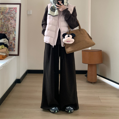 Omang桃喜 小个子松紧腰加绒阔腿裤女秋冬加厚保暖显瘦休闲运动裤