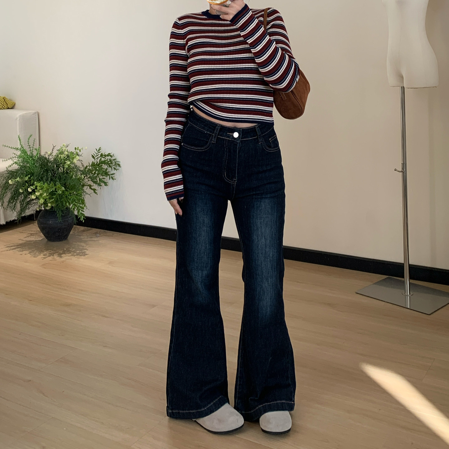 Omang桃喜 深蓝色弹力牛仔微喇裤女春季中腰修身显瘦小个子喇叭裤,女装/女士精品,牛仔裤,淘宝优惠券,粉丝福利购,淘宝优惠卷