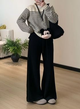 Omang桃喜 韩系不贴腿微喇卫裤女夏松紧腰垂感显瘦宽松休闲运动裤