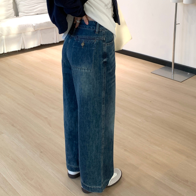Omang桃喜 小个子九分小直筒牛仔裤女秋季高腰显瘦复古蓝烟管裤