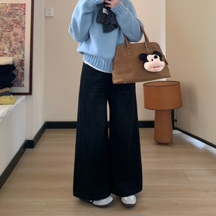 高腰显瘦百搭九分裤 女冬季 小个子加绒加厚阔腿牛仔裤 Omang桃喜