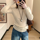 Omang桃喜 韩系木耳边小高领内搭上衣 女春季 高弹修身 针织打底衫