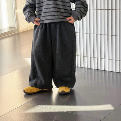 男童冬季一体绒裤子新款儿童加厚保暖拼接休闲长裤女童洋气弯刀裤