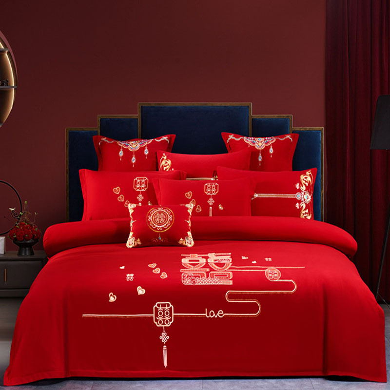 婚庆四件套大红色刺绣结婚床上用品新婚喜被龙凤绣花床品喜庆套件,床上用品,婚庆床品套件,淘宝优惠券,粉丝福利购,淘宝优惠卷