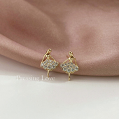 个性 Pressing Love通体925纯银耳钉气质芭蕾女孩耳环时尚 甜美耳饰