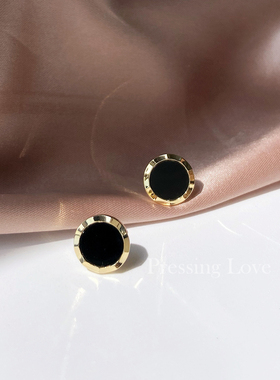 925纯银针防过敏耳钉女小众设计黑白色简约圆形耳饰送女友礼物