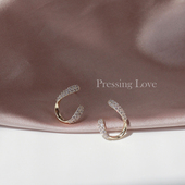 Pressing Love日韩通勤气质不规则U字母耳钉女显气场精致锆石耳饰