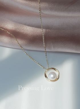 Pressing Love天然珍珠项链女通体925纯银镀金锁骨链经典大气高级