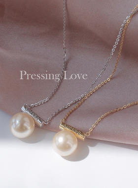 Pressing Love小众高级设计一字平衡木纯银珍珠项链女通体925纯银