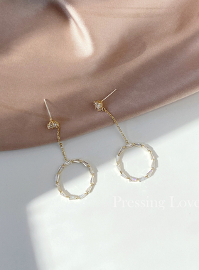 Pressing Love日韩简约几何圆形满钻耳环女长款修饰脸型简约气质
