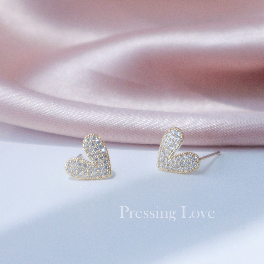 P.Love甜美温柔系满钻爱心耳钉精致百搭淑女范儿耳饰小巧简约银针