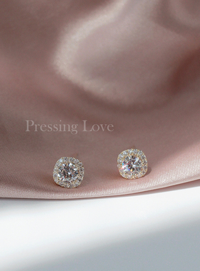 Pressing Love超闪精致锆石耳钉女小巧轻奢风饰品经典日常款防敏
