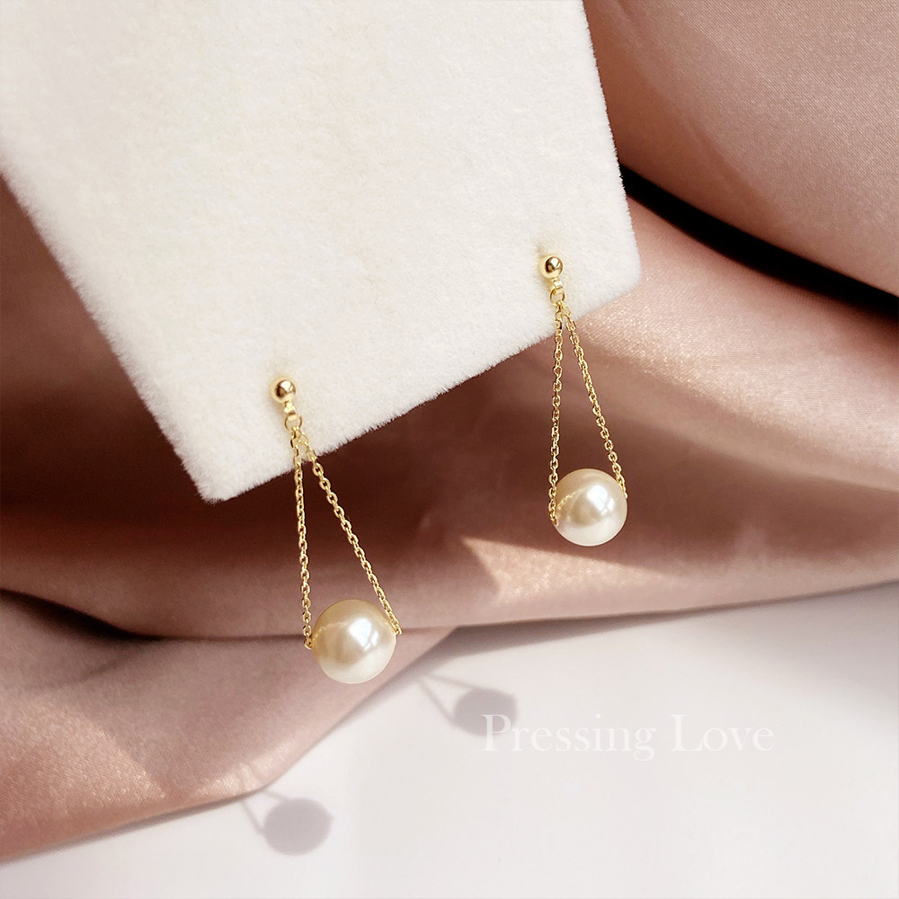 plove温柔气质中长款女纯银耳钉